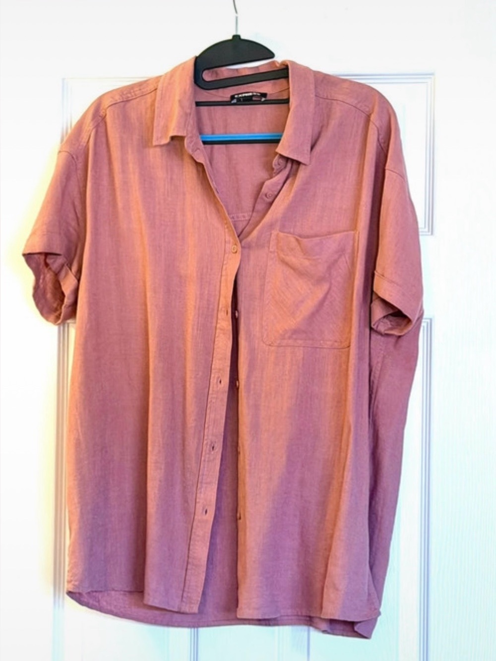 Express M Blush Pink Linen Blend Button Front Shirt